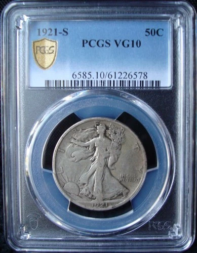 1921-S Walking Liberty Silver Half Dollar - PCGS VG 10 - Gold Shield