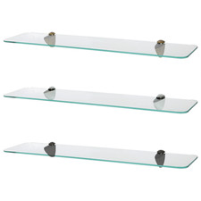 60cm Glass Floating Shelves Rounded Narrow Bathroom Storage Display Shelf Unit