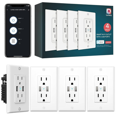 Lumary Smart Outlet with USB Ports, 110V 15 Amp Wifi USB Outlet Works with Alexa