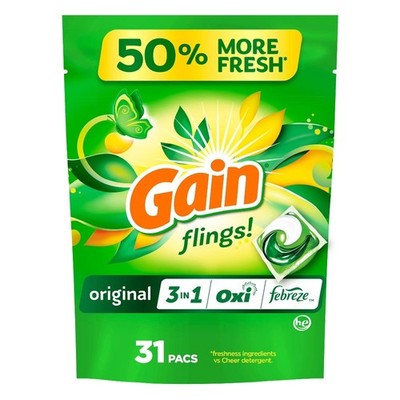 3-in-1 Laundry Detergent Soap Pacs with Oxi Boost and Febreze Fresh Scent, 31