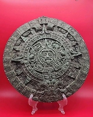 Mayan Aztec Sun Calendar Crush Malachite Stone Mexican Wall Hanging Art 12''