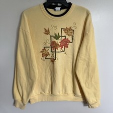 Vintage 90s Womens Autumn Leaves Double Collar Sweatshirt Size Large Made In USA