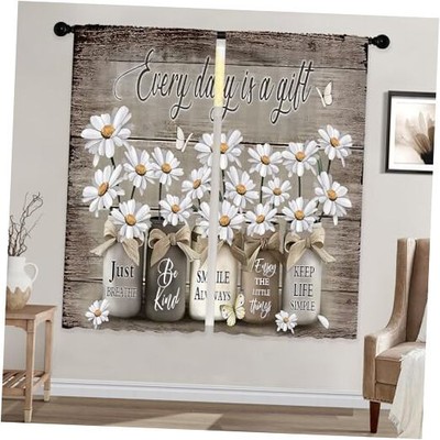 Farmhouse Floral Curtains, Rustic 42''W x 63''L (Pack of 2) 01_brown_daisy