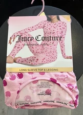 NWT Juicy Couture Size Large Pink Cherry Print Long Sleeve Top & Legging Set