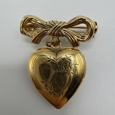 Antique Victorian Gold-Filled Heart Locket Sweetheart Brooch with Star-Set Stone — listing 3