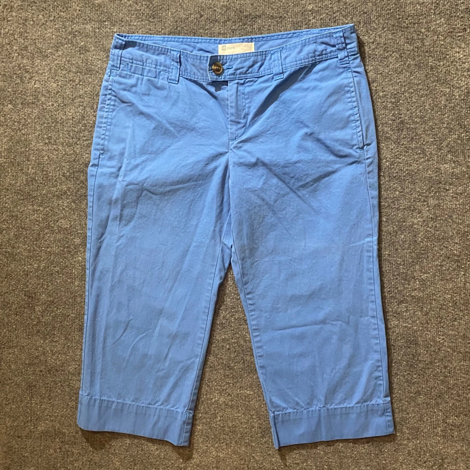 Gap Capri Pants Womens 12 Blue 100% Cotton Cuffed Favorite Khaki Zip Fly Capris