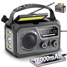Solar Emergency Crank Radio with 16000mAh Power Bank - NOAA Weather Alert, Ha...
