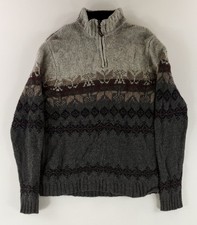 Eddie Bauer Sweater VTG 90s 100 Wool 1/4 Zip Heritage Nordic Gray Mens M
