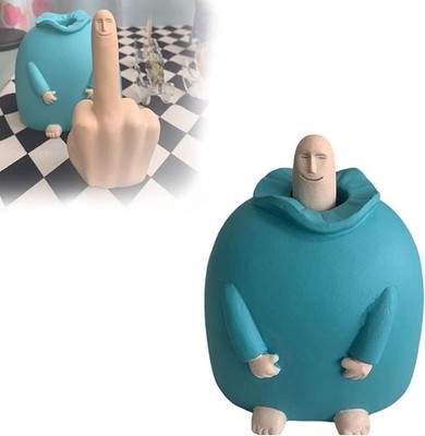 Funny Smiling Middle Finger Statue Ornaments, Novelty Resin Finger Man Sculpture