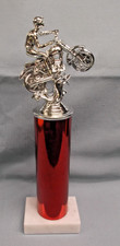 silver motocross trophy red column marble base award racing