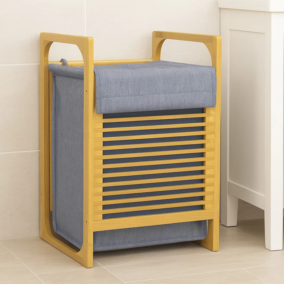Wäschesammler Bambus Wäschekorb Bambusregal Wäschetonne Wäschesortierer Regal - Bild 4 von 4