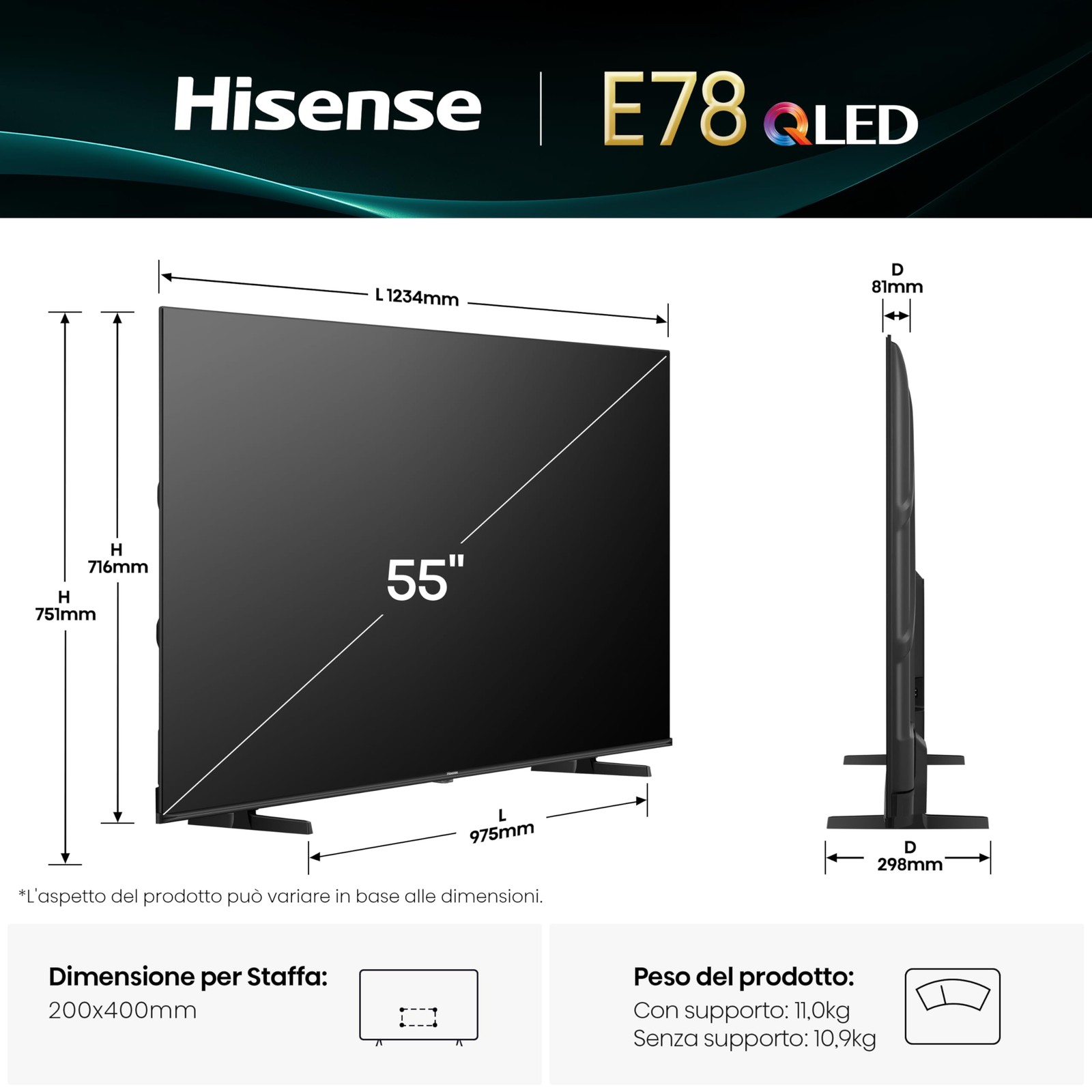 Hisense 55E78Q Smart TV 55 QLED 4K foto 2