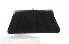 Ande' black fabric purse, ivory satin lining, 10 inches wide