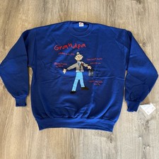 Vintage Jerzees Blue Sweatshirt Graphic Print Greatest Grandpa Cartoon Mens XL