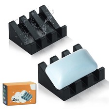 Silicone Soap Saver, No Mess Soap Dish, Bathroom Countertop, Black, 2 Pack