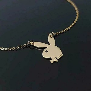 Authentic Playboy Bunny Charm Pendant Necklace 14K Yellow Gold Plated 925 Silver