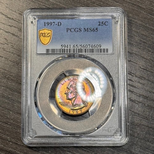 MS65 1997-D 25C Washington Quarter, PCGS Trueview- Rainbow Album Toned - Picture 5 of 8