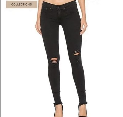 Rag & Bone Jean 27 Women s Black Distressed Slim Denim 5-Pocket Button Zip Jeans
