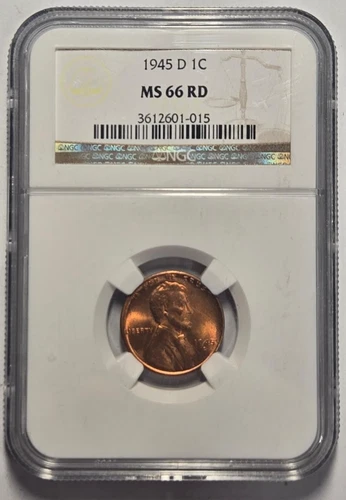 1945-D LINCOLN WHEAT CENT (1C) NGC MS 66 RD Certified Coin