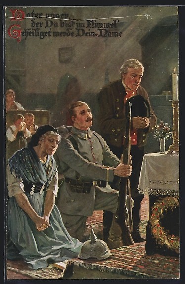Künstler-AK Vater unser, der Du bist im Himmel..., Soldat in der Kirche
