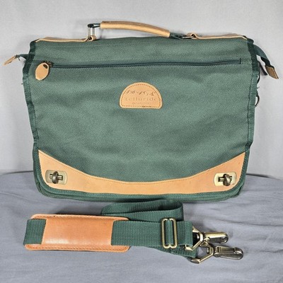 Vintage Samsonite Telluride Green Canvas Messenger Bag Leather Laptop Briefcase