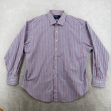 Polo Ralph Lauren Button Down Men 17.5 34/35 Blue Red Striped Regent Classic Fit