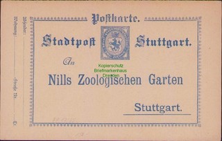 B23882 Ganzsache Privatpost Privat Stadtpost Stuttgart 1896 ungebraucht Zudruck