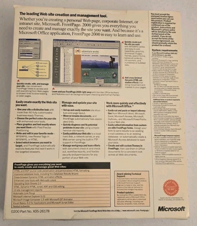 Vtg Sealed Microsoft Office Front Page 2000 in Original Retail Big Box Rare - Image 4 of 4