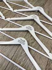 Personalised ENGRAVED Bride Wedding Hangers Bridesmaid Party Groom Wooden White