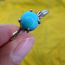925 Sterling Silver Ring Turquoise 6mm Round Natural Gemstone Bridal Jewelry