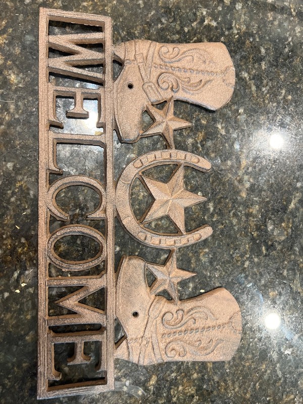 Cast Iron STAR WELCOME Cowboy Boots Plaque Sign Rustic Ranch Wall Decor TEXAS