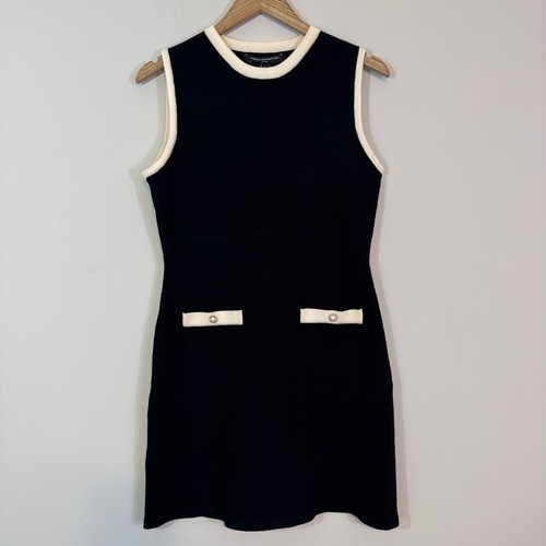 French Connection Ruthie Knit Sleeveless Sweater Mini Dress Black & Ivory Size M