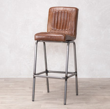 CHESTNUT  LEATHER STOOLS BREAKFAST BAR STOOL COUNTER STOOL GUNMETAL FRAME