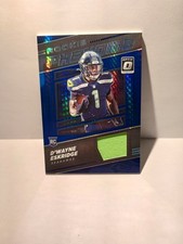2021 Optic D'Wayne Eskridge Rookie Phenoms Blue Hyper Nice Patch Card #RP-19. rookie card picture