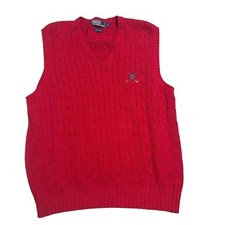 Polo Ralph Lauren Mens Large Red Cotton Cable Knit Sweater Vest Golf Crest
