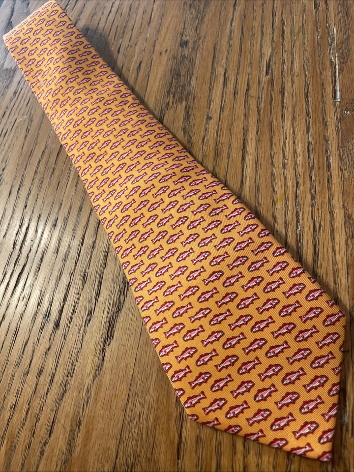 Corbata de seda de pez rojo de la costa del golfo de París Texas nueva sin etiquetas hecha a mano EE. UU. Corbata pez animal Foto 2 de 4