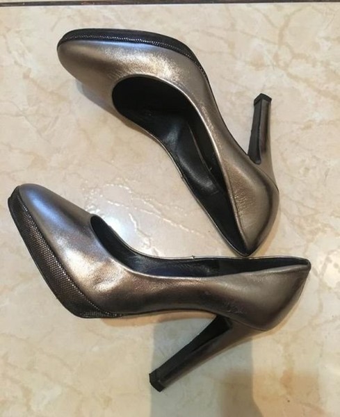 Women Heels Gold Leather 36