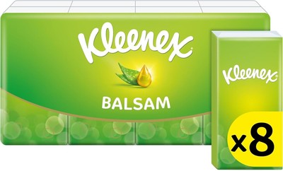 Kleenex Balsam Taschen Taschentücher 8er Pack Handtaschengröße für Erkältung Grippe empfindliche Nase