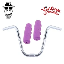 Original Lowrider 9" 25.4 D Handlebar Chrome 0214 120mm Grips Solid/Purple