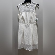 Calvin Klein White Sleeveless Fit Flare Dress With Eyelet