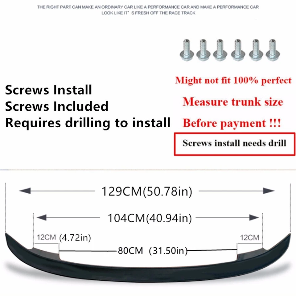 Fit For 1997-2001 Lexus ES ES300 Trunk Spoiler Wing Gloss Black 51'' Universal - Изображение 2 из 4