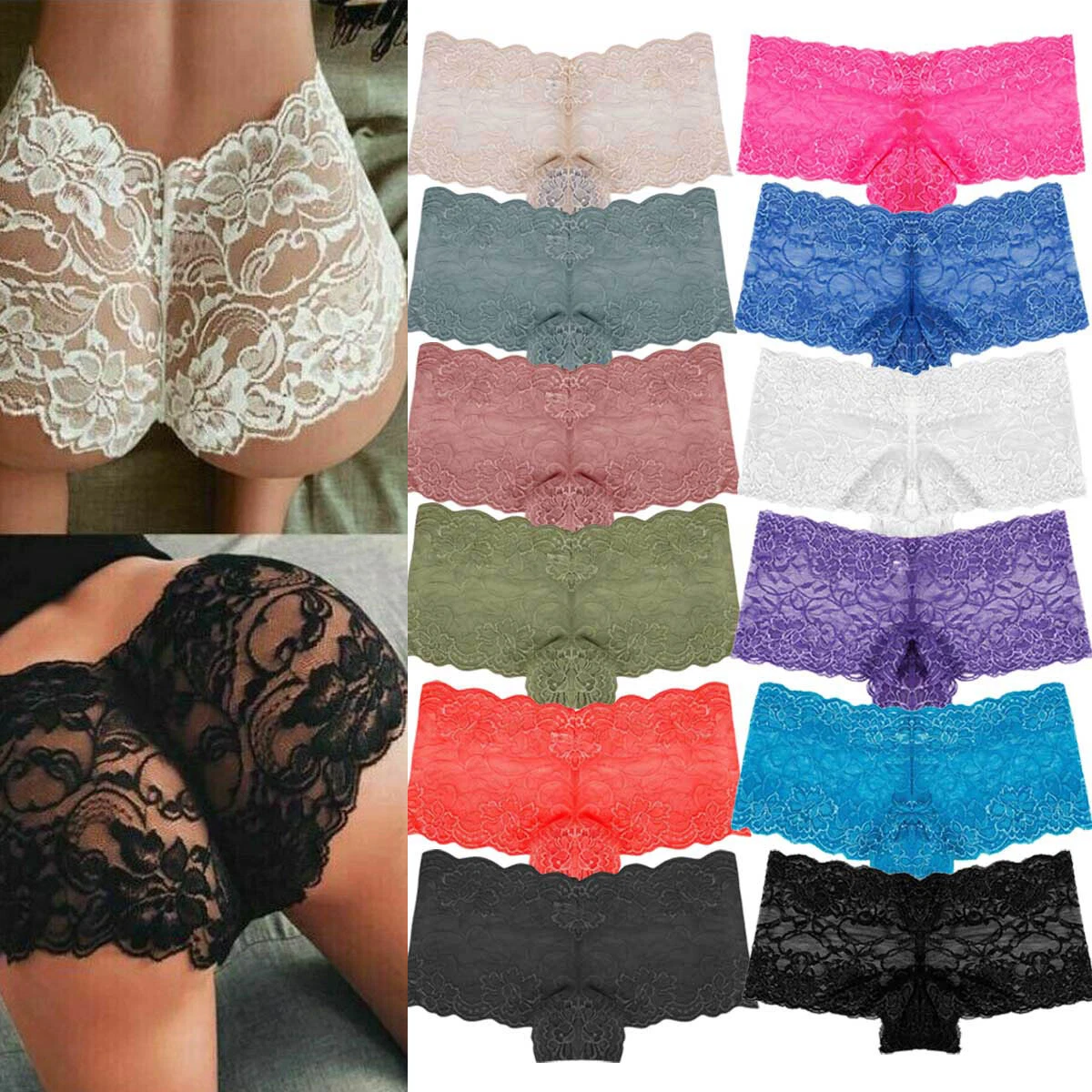 12 Pack Womens Lace Boyshorts Bikini Panties Sexy Boy Shorts Underwear  Briefs