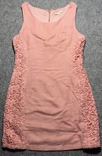 Dani Collection Women Sz L Pink Embroidery Lined Short Sleeve Back Zip Dress