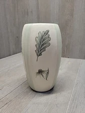 ROYAL HAEGER TALL VASE WITH GREEN LEAF DESIGN 8 1/2" TALL