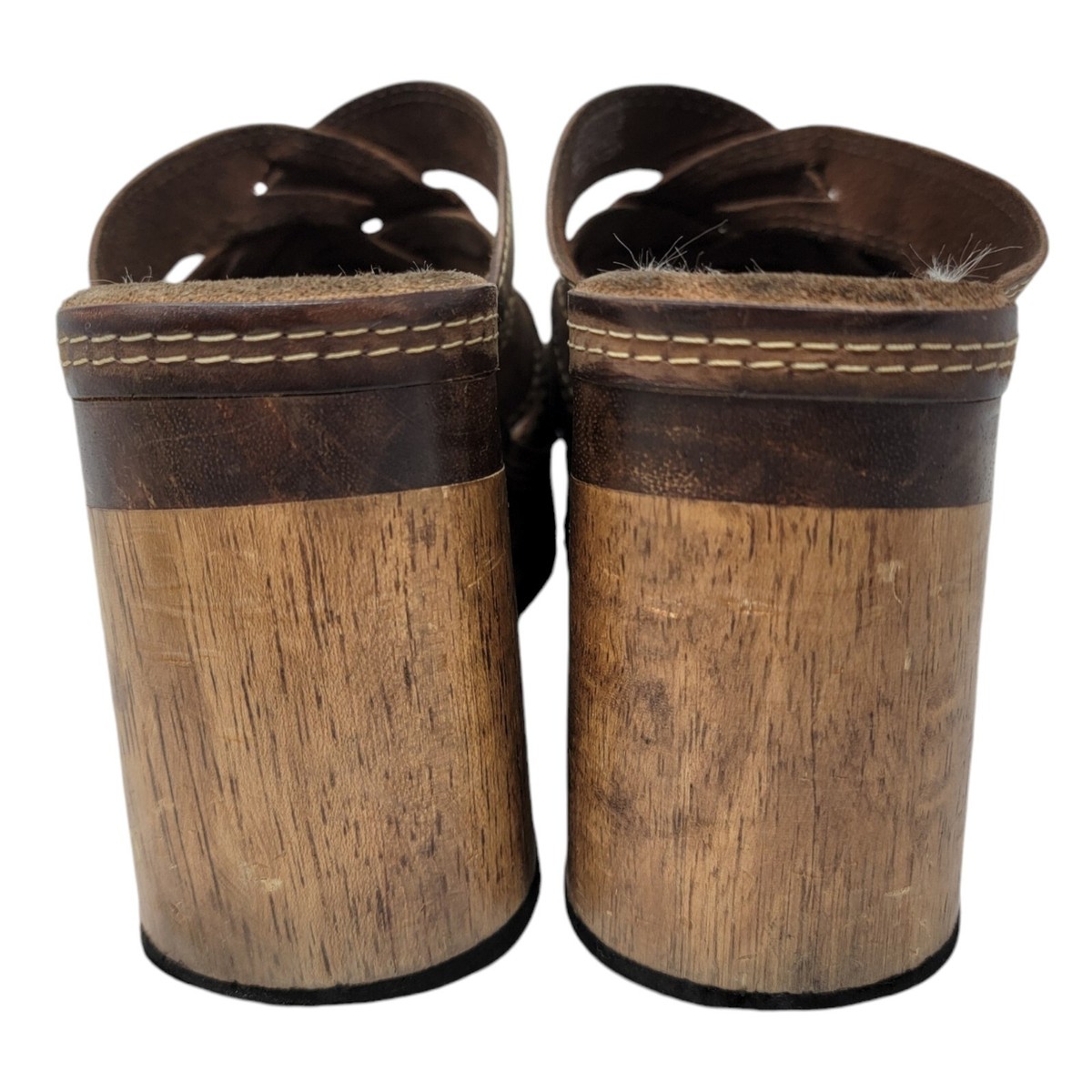 Vtg Bongo 9.5 Chunky Platform Wood Leather Heeled Sandals Vtg Bongo 9.5 Chunky Platform Wood Leather Heeled Sandals