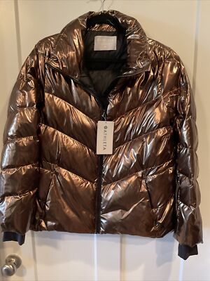 Athleta Lofty Metallic Down Puffer Jacket Coat Size M NEW W Tags 
