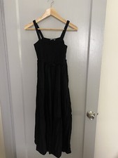 ZARA Pre-own MIDI DRESS RUFFLED STRAPPY SMOCKED Solid Black Size XS