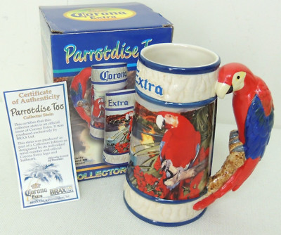 Vtg Corona Extra Parrotdise Too Beer Stein NIB w. Certificate & Box  Tiki Bar