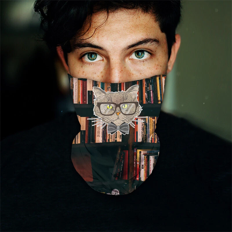 Washable Fabric Face Cover Neck Gaiter Unique Print Bookstore Cat Design EU Made - Image 3 of 4