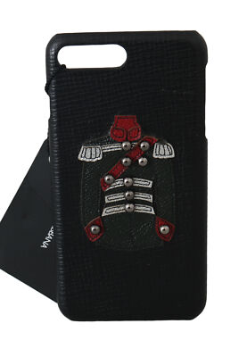 DOLCE & GABBANA Phone Case Cover Black Leather Studs Applique iPhone7 Plus $400
